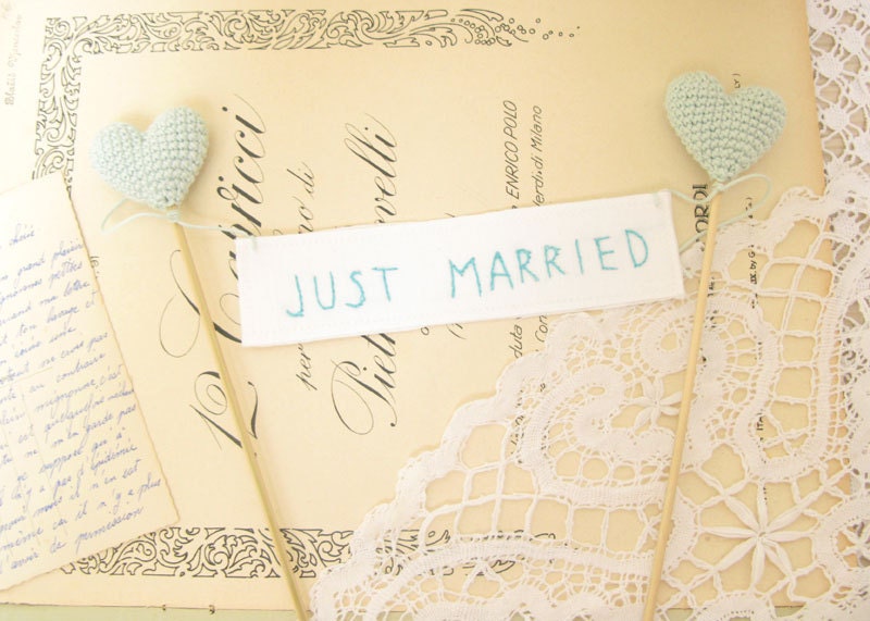 Just Married Mint Wedding Cake Topper Something Blue by Cherrytime on Etsy