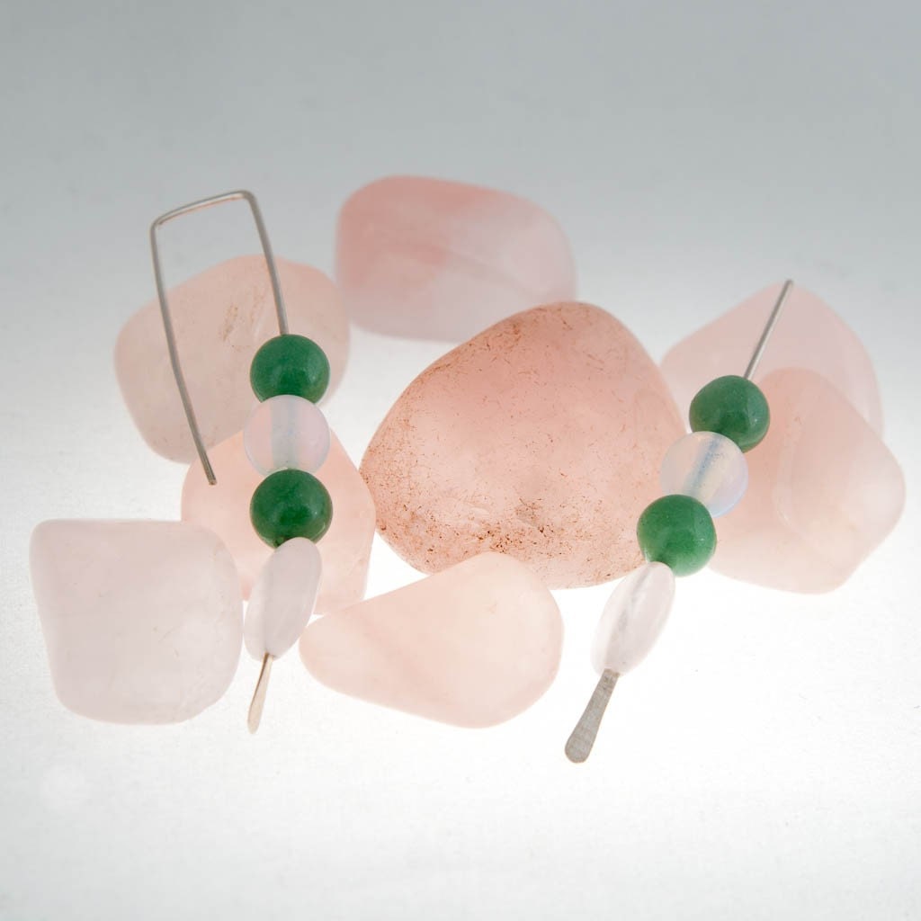 Grape Vineyard Collection- Pastel tones, Earrings with Jade, Moonstone and Rose quartz gemstones, light everyday romantic minimal modern set - AdeloCreations