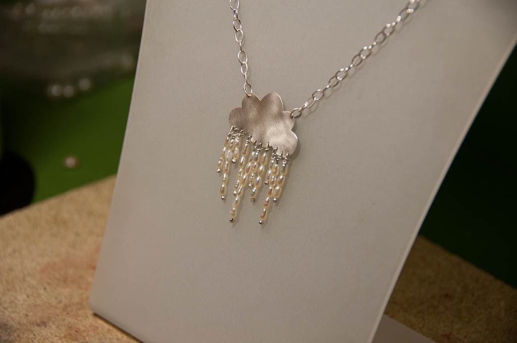 Angel Tears Rain Cloud Statement Necklace Sterling Silver Tiny White Freshwater Pearls Chic Romantic Innocent Dream Gift