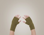 Winter Mittens - Crochet Fingerless Gloves - Wrist Warmer color Green Apple - OK - SENNURSASA
