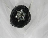 Black Flower White Rhinestone Hair Clip
