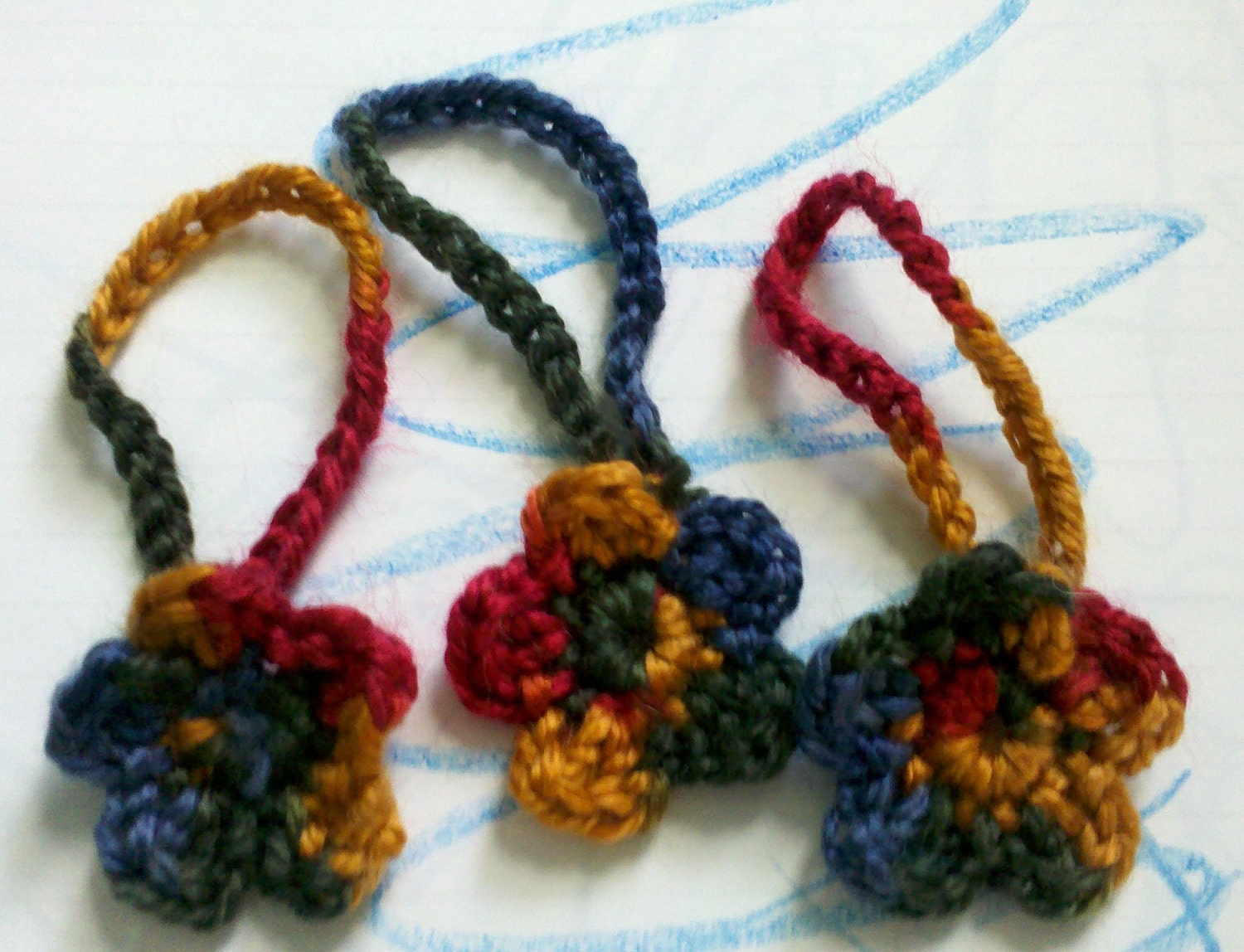 3 Small Crochet flowers great for Decorations, Ornaments, as Gift Tags, as gift wrap, Christmas holiday