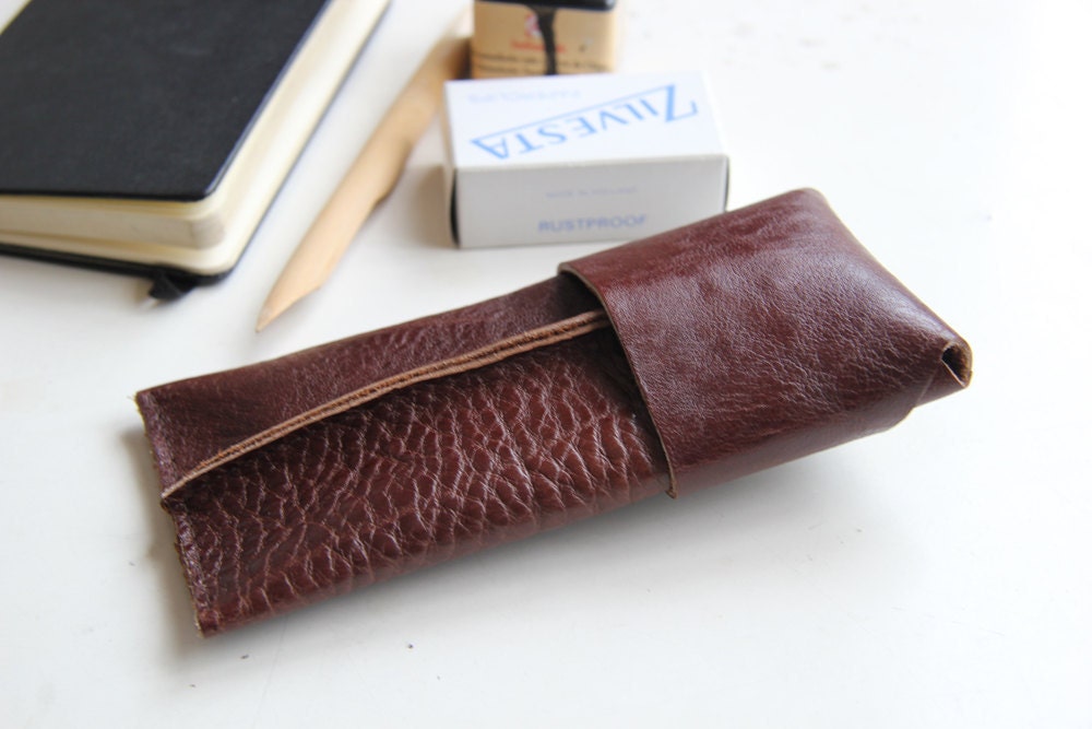 Pencase - chestnut brown genuine leather