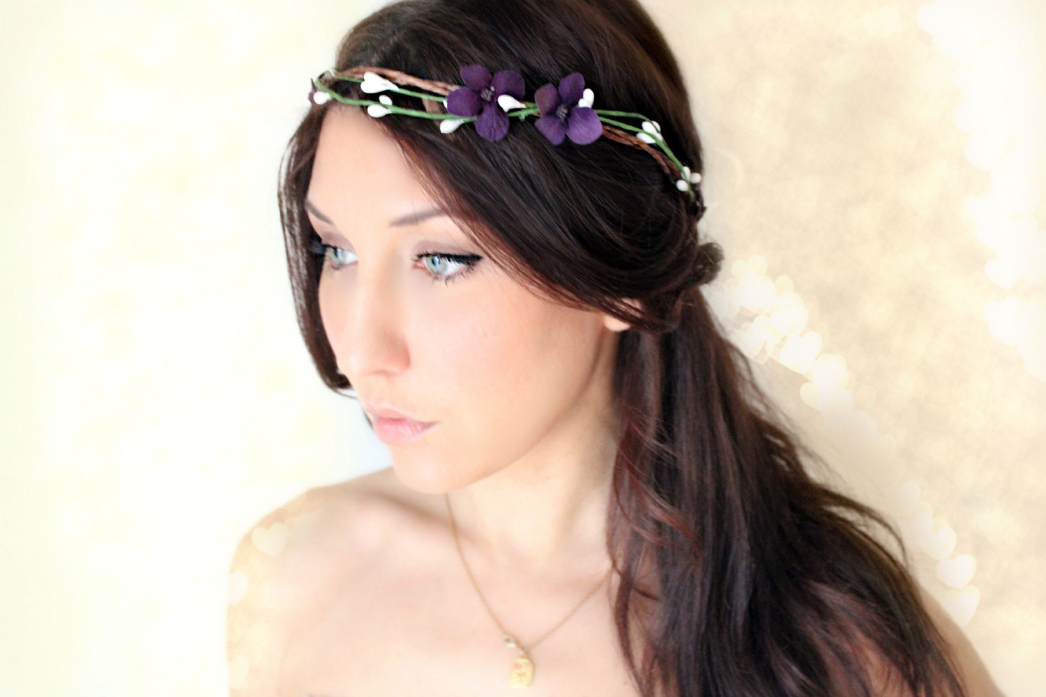 Bridal Flower Crown, Purple, Woodland, Wedding Hair Accessory, Autumn, Winter wedding