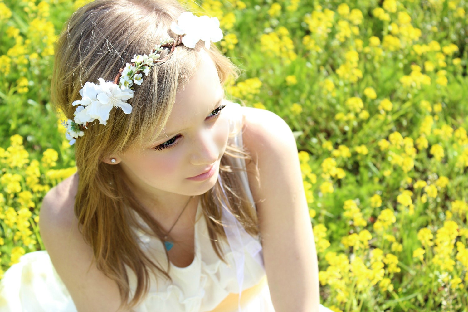 Sakura and Lilacs, Wedding Flower Crown, Whimsical Headband, Tiara, white, fairy wedding bridal - LINEAA -