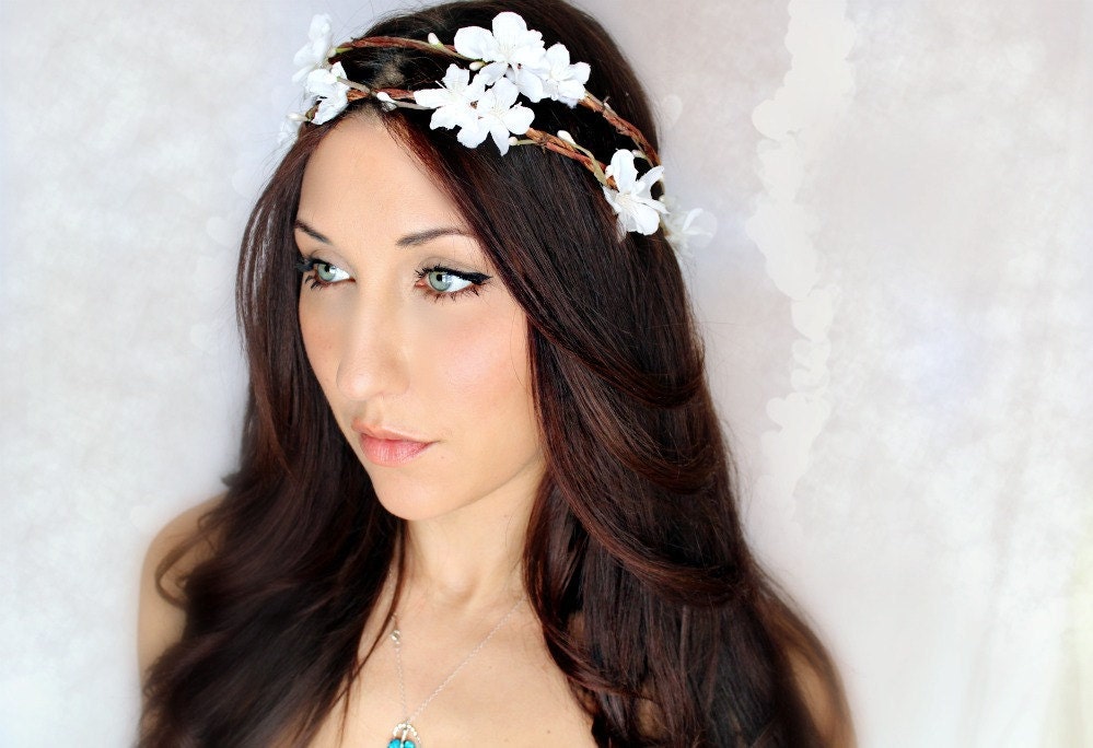 Wedding Double Flower Crown, Woodland  Fairy Flower, White or Ivory Tiara,  bridal, flower girl - ISABELLE -