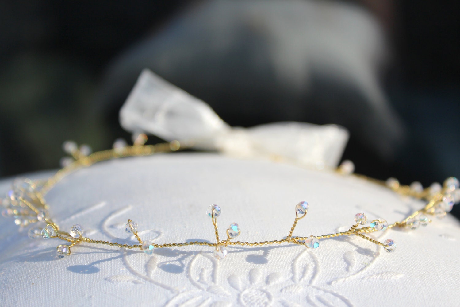 Crystal Halo, Gold Wedding Tiara, Bridal Crown, Fairy Wedding, wedding accessory, bridal headpiece - OPHILIA -