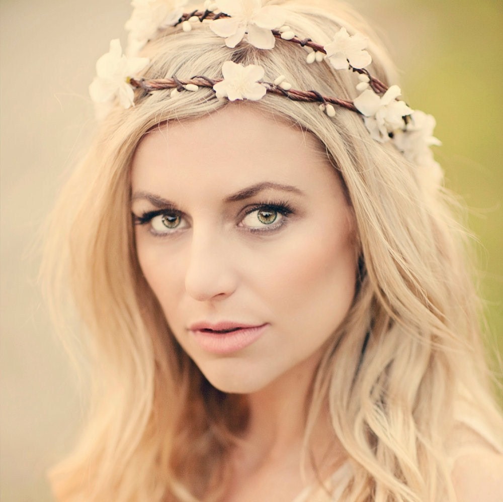 Wedding Double Flower Crown, Woodland  Fairy Flower, White or Ivory Tiara,  bridal, flower girl - ISABELLE -