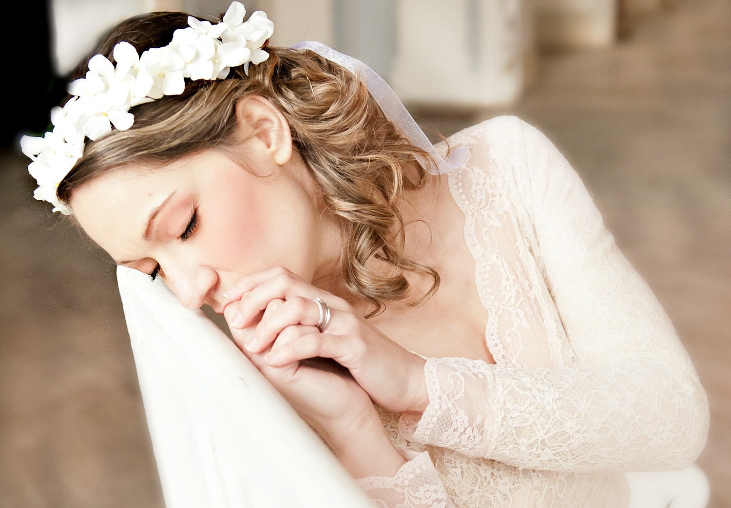 Flower Crown, White or Ivory, wedding headpiece, head wreath in white, hair accessories, bridal, flower girl -DOVE-