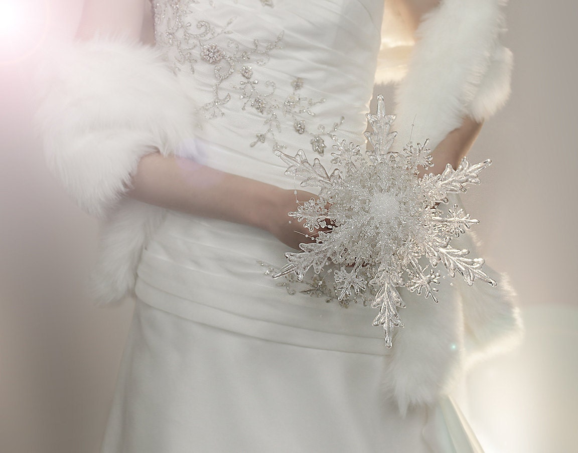 Wedding Flowers - Crystal Snowflake Bridal Bouquet - Winter or Christmas Wedding Bouquets - Fabulous Brooch Bouquet Alternative