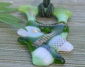 Glass pendant necklace fused OOAK Green Beauty
