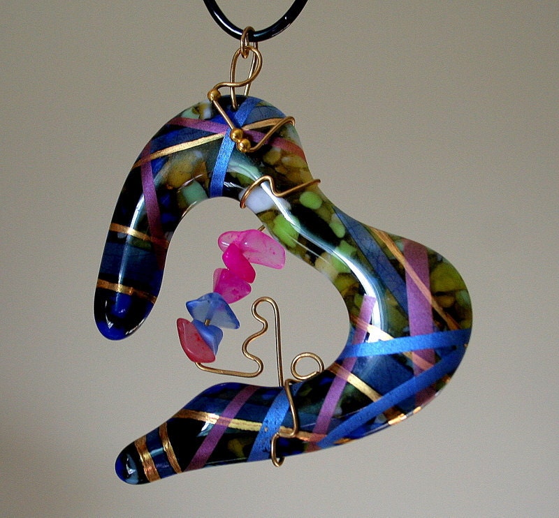 Fused Glass Big Pendant  Sea Glass Cocktail Jewelry OOAK