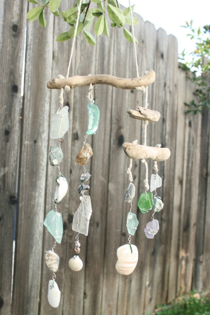Sea Glass, Ocean Tumbled Rock and Sea Shell Mobile