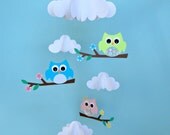 Baby Mobile, Owls and Clouds Hanging Paper Nursery Mobile, Crib Mobile, 3D Mobile