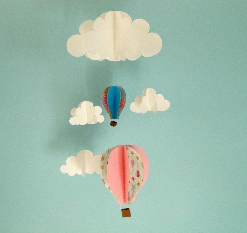 Hot Air Balloons and Clouds Hanging Baby Mobile/3D Paper Mobile
