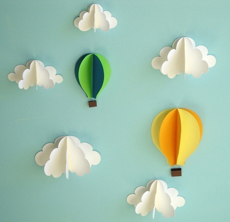 Hot Air Balloon Wall Decal, Paper Wall Art, Wall Decor, 3D Wall Art