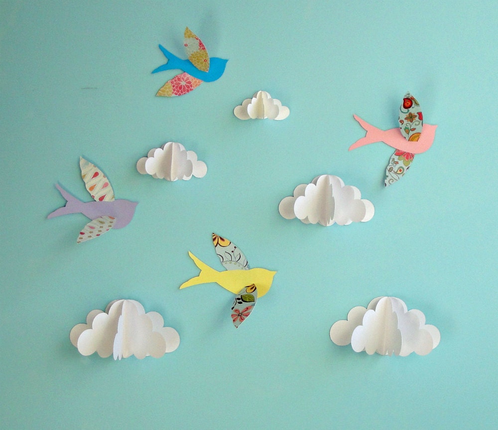 Birds and Clouds - 3D Paper Wall Art/ Wall Decor/Wall Decals