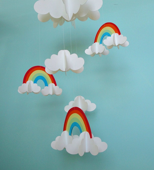 Rainbows and Clouds 3D Hanging Baby Mobile/3D Paper Mobile/Nursery Mobile