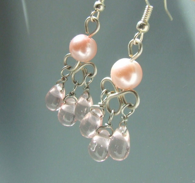 Romantic pink earrings silver plated earrings handmade feminine summer jewelry