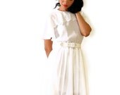 White Vintage Dress with Scalloped Detail Small Medium Size 6 California Design by Dorothy Samuel