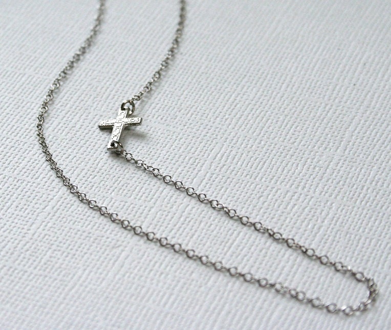 Small Cross Necklace-STERLING SILVER-OFF Center