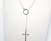 Hanging Cross Lariat Necklace-STERLING SILVER