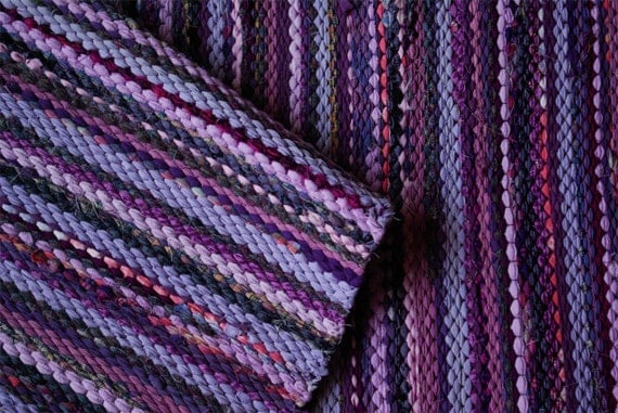 Hand woven Rag Rug - lavender Violet Purple Lilac 2.36' x 5.09'