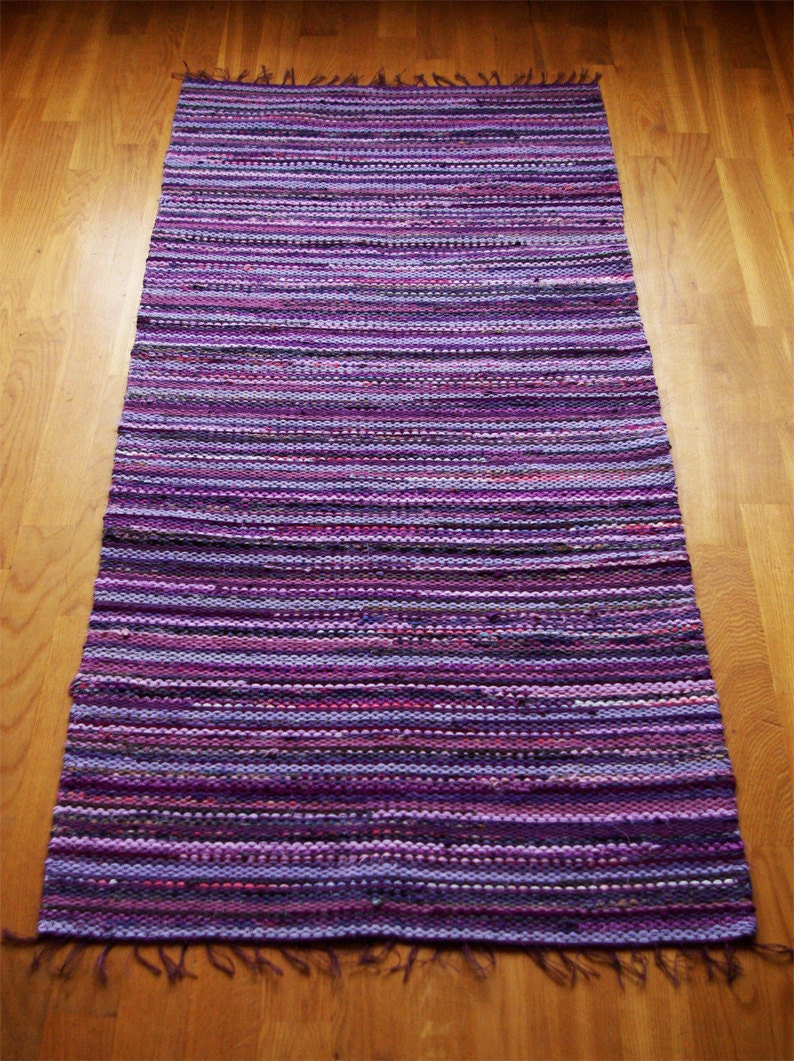 Hand woven Rag Rug - lavender Violet Purple Lilac 2.36' x 5.09'