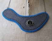 Collar typewriter key textile necklace - organic shaped felt necklace with the number 2 key