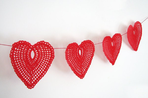 Valentines Heart Crocheted Coasters / Decorations, set of 4 in red
