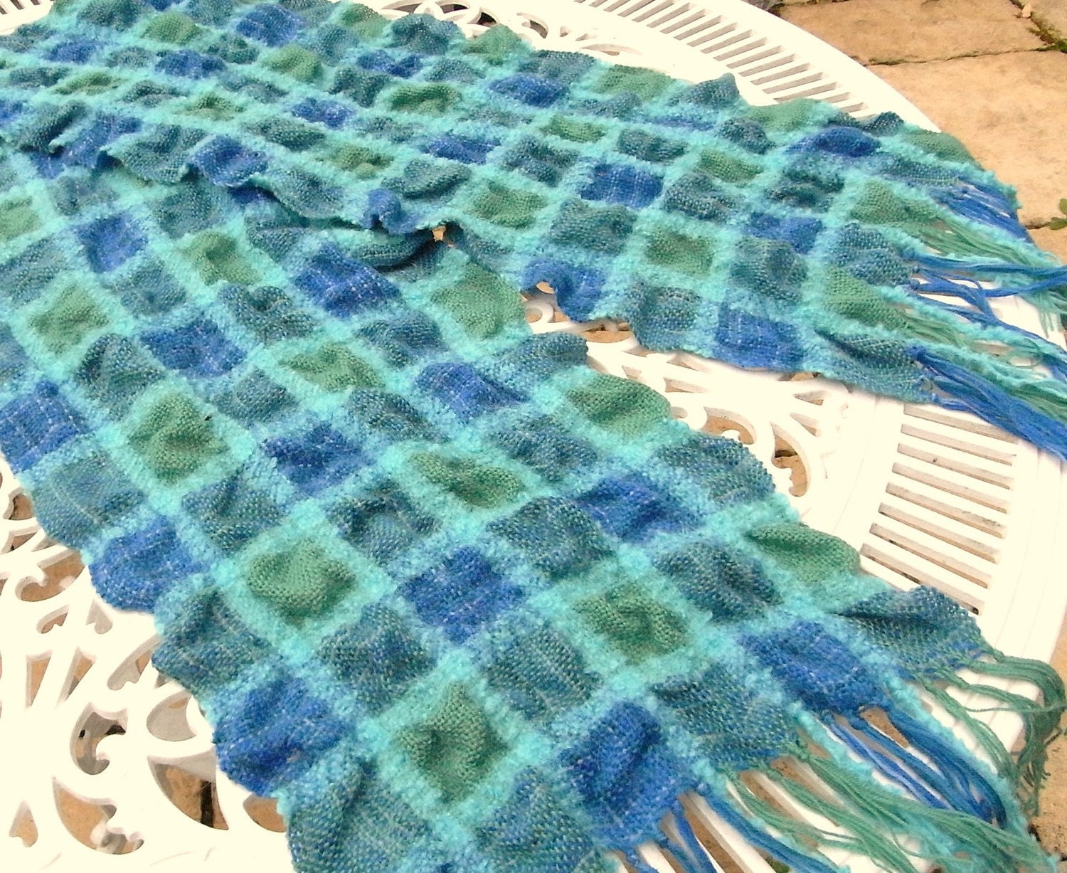 Handwoven Crinkle Scarf in Teal