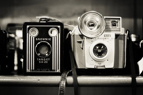 SALE 30% OFF Camera Print "A Pair of Kodak Brownies" 4x6 Fine Art Photography Black and White photo Camera Vintage camera print