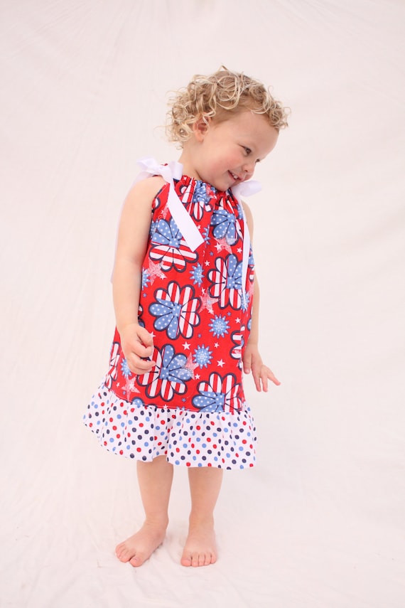 4th of July dress, baby girl dress, Patriotic dress, Red, white and blue Pillowcase dress, Summer dress
