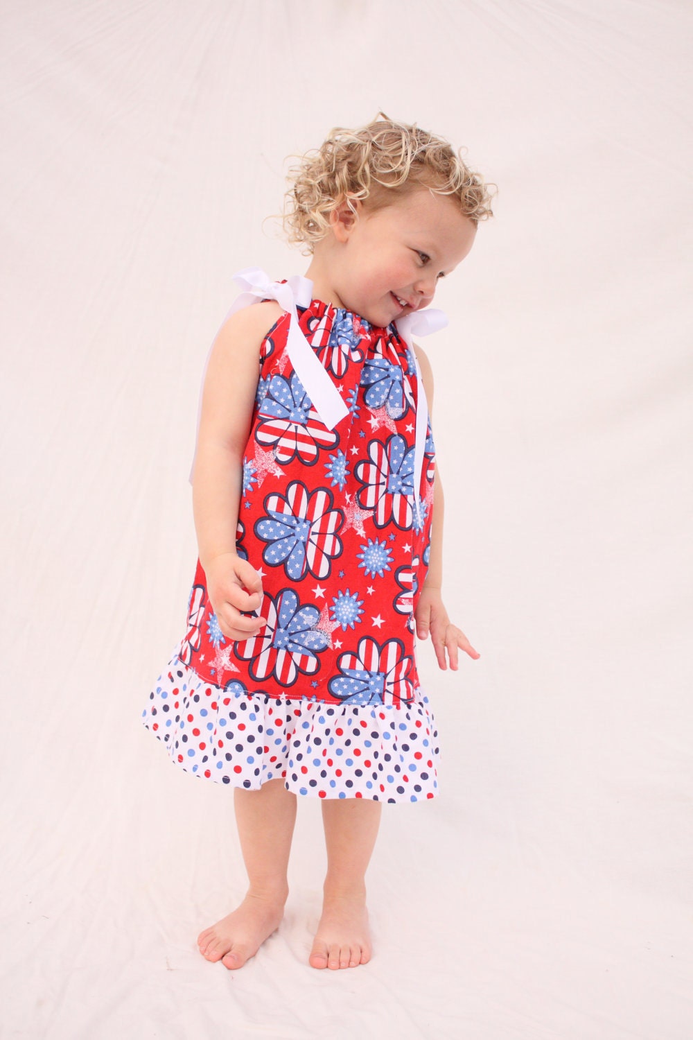 4th of July dress, baby girl dress, Patriotic dress, Red, white and blue Pillowcase dress, Summer dress