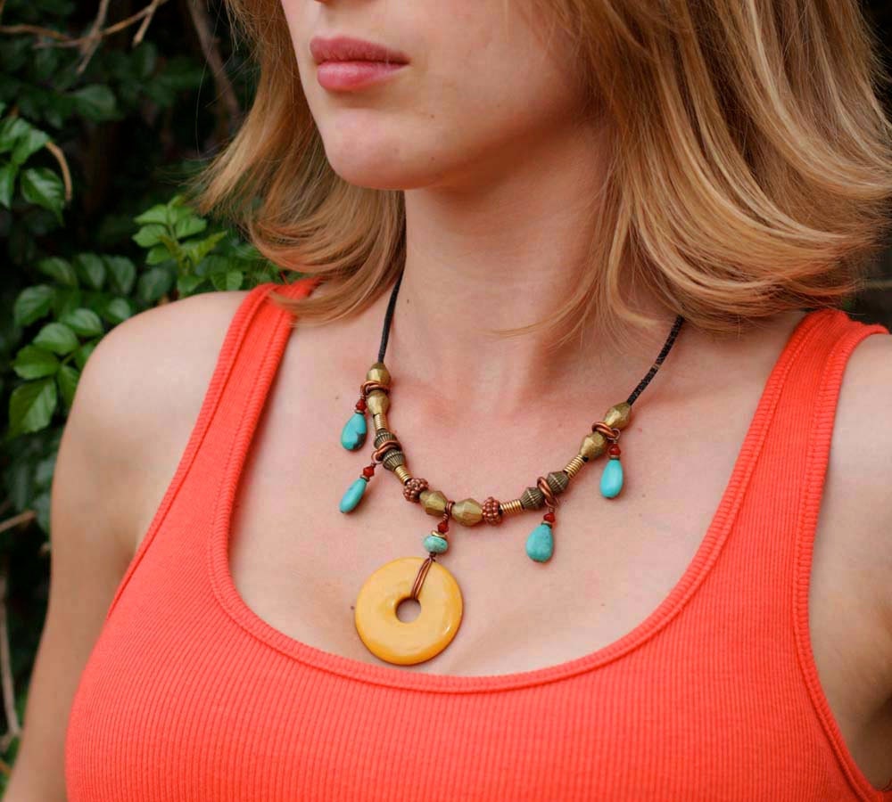 Colorful Necklace Bohemian Jewelry Turquoise Necklace African Trade Bead Jewelry
