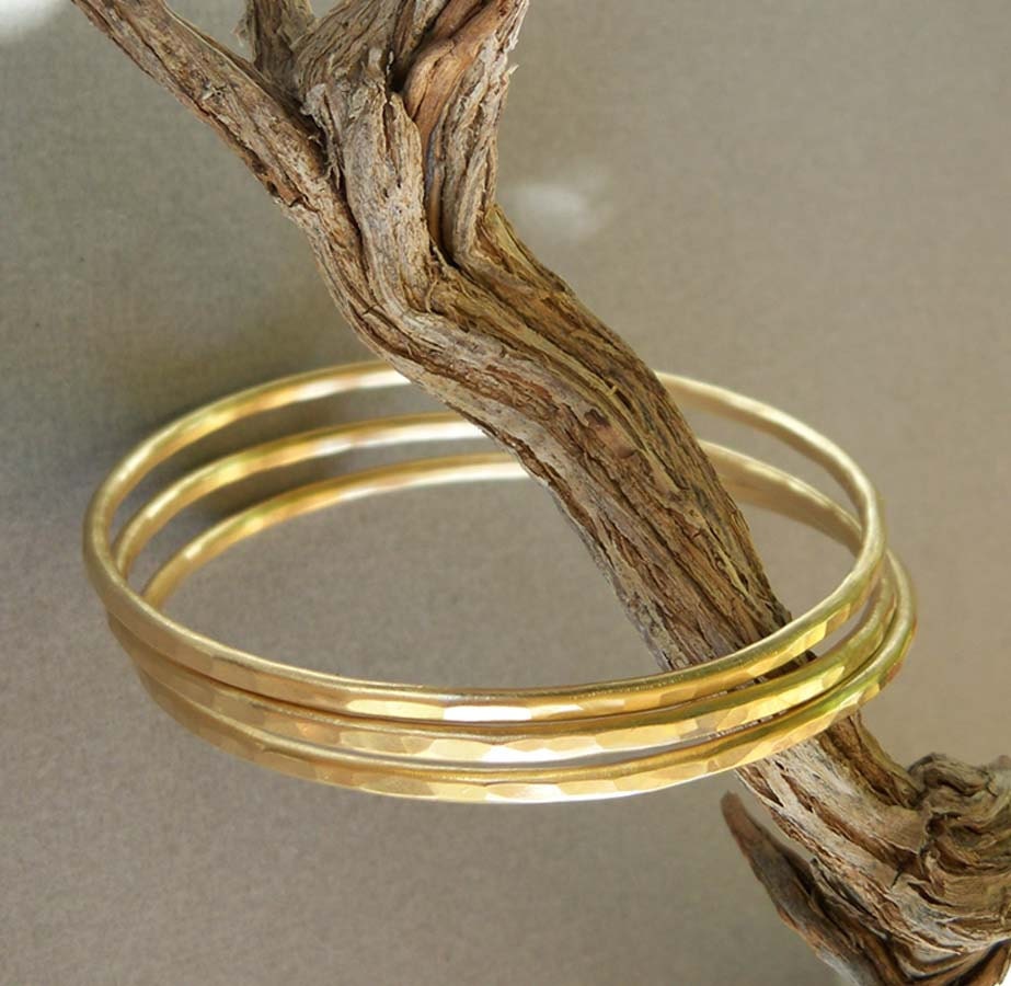 Gold Bangles Brass Bangle Bracelets Three Stack by SeventhWillow