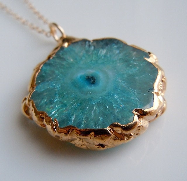 Teal Blue Stalactite Necklace in Gold