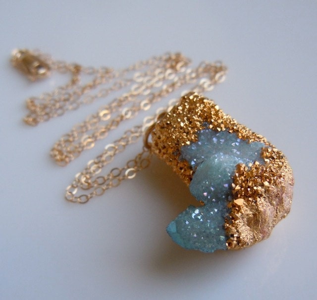 SPIRIT QUARTZ, Cactus Quartz, Aqua Aura Druzy Necklace : Aqua Blue, Irregular Rare Shape