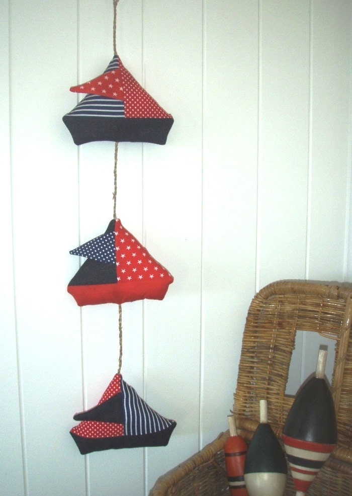Children's Nautical Room Decor Navy Blue Red Sail Boat Wall Ceiling Crib Hanger