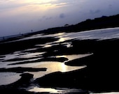beach photography black white gray grey blue yellow reflection / IN STOCK / 8x10 Fine Art Photograph / Reflections Of A Sunset