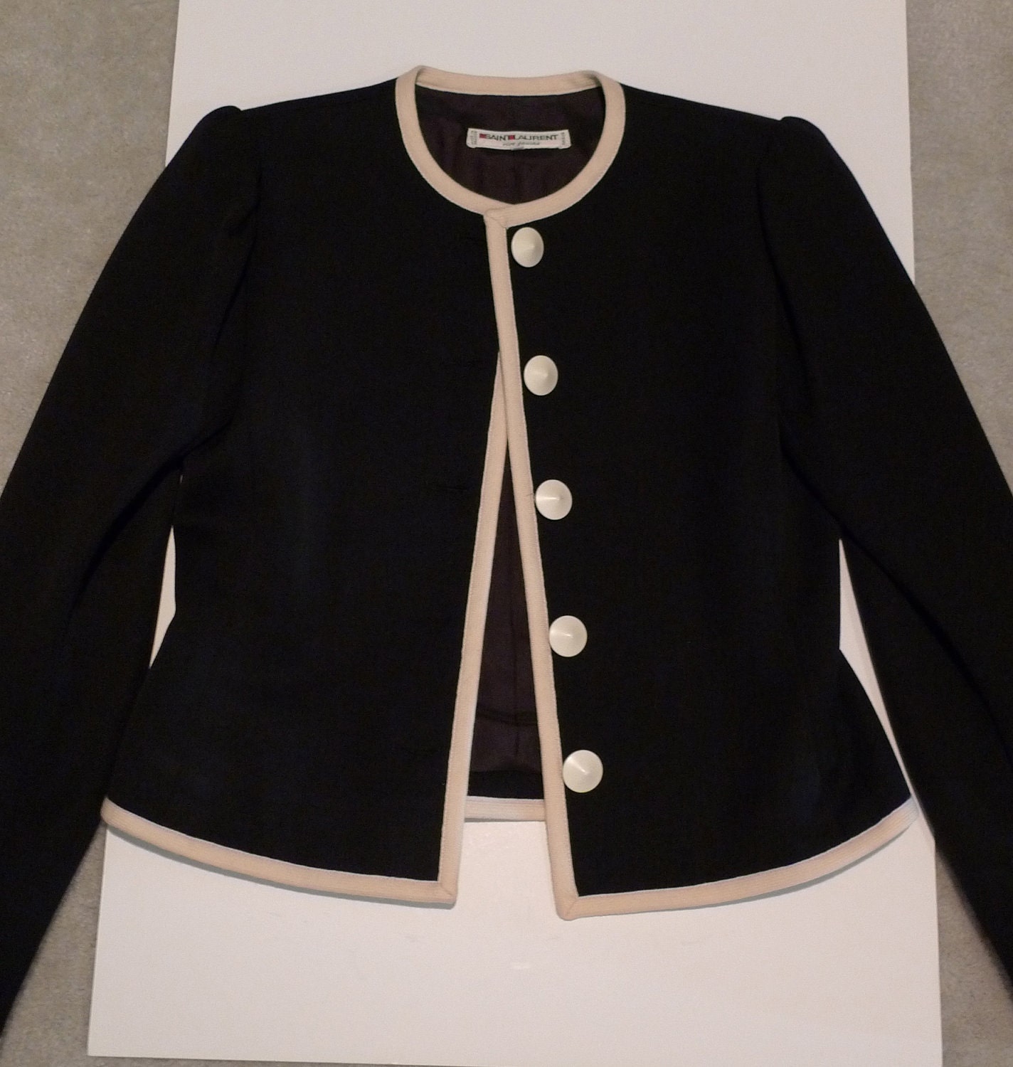 Yves Saint Laurent YSL Ladies Day Suit Jacket Authentic Designer France Picasso Toreador Style Black & White Mod 80's FREE SHIPPING