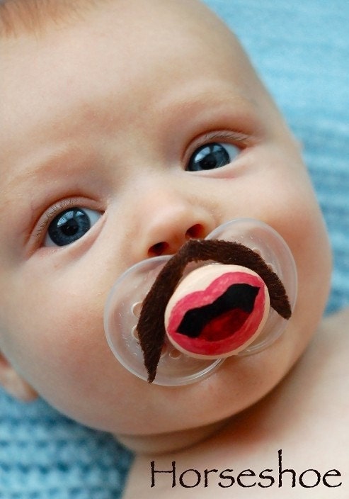 Horseshoe- Hand Cut Custom Mustache Pacifier- Brown