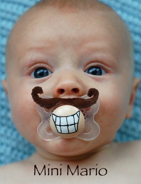 Mini Mario- Hand Cut Custom Mustache Pacifier- Brown