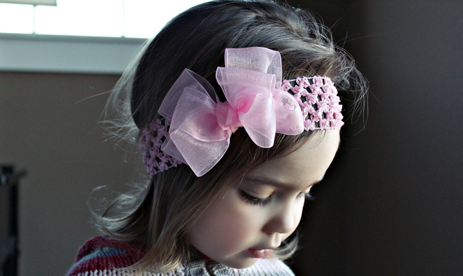 Double Organza Baby Girl Valentine Bow Headband - Toddler Bow Headband