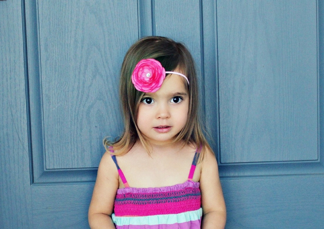 Gorgeous Pink Ranunculus Flower Headband - Newborn Baby Girl and Toddler Headband