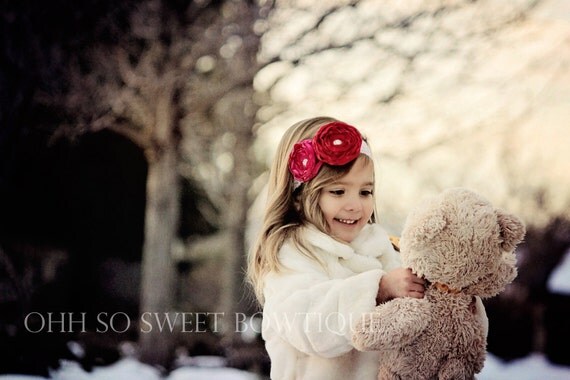 Gorgeous Red and Pink Satin Flower Headband - Baby Girl Toddler Headband - Perfect Valentine Photo Prop