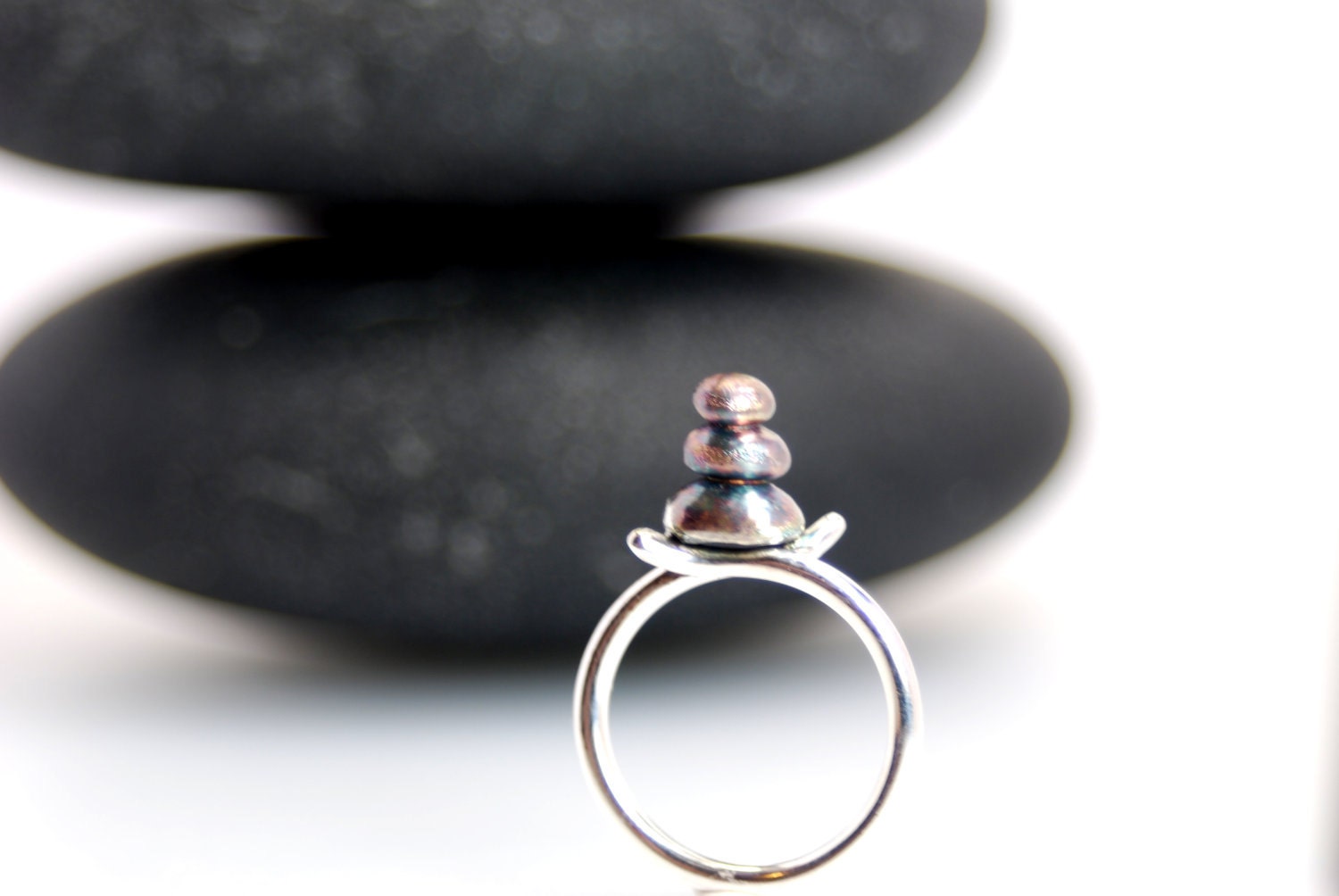 stacked stone ring in sterling silver- Zen Balance