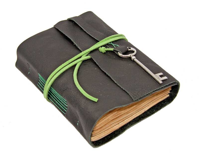 Black Leather Journal with Tea Stained Paper