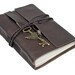 Dark Brown Leather Journal with Winged Clock Key Charm Bookmark
