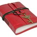 Red Leather Journal with Winged Clock Key Charm Bookmark